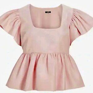 EXPRESS Square Neck Flutter Sleeve Peplum Babydoll Top Light Pink  Size M